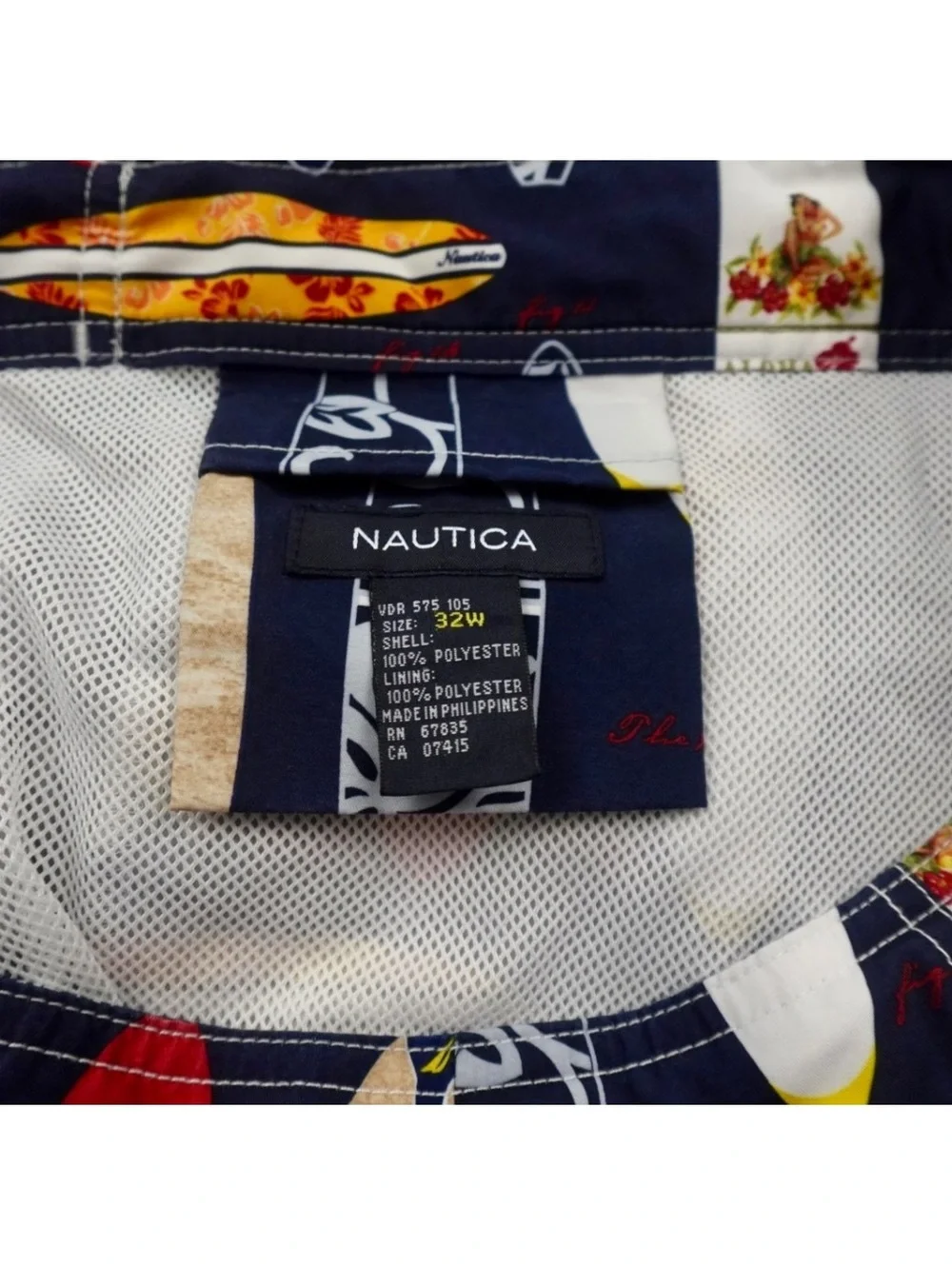 Nautica Mens Board Shorts Sz 32 Navy Blue Surfboard Aloha Swim Trunks Mesh